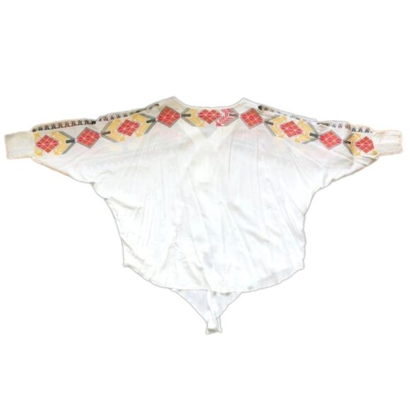 NWOT Boho embroidered tie front white loose light tunic top blouse - Picture 11 of 16
